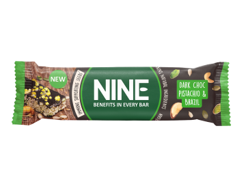 NINE BAR mørk sjokolade, pistasj og paranøtter